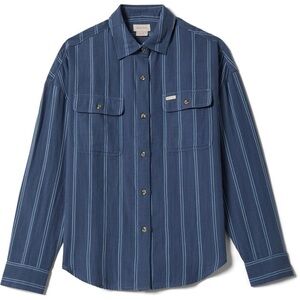 The Brixton Women’s Wandering Long-Sleeve Overshirt Blue and White